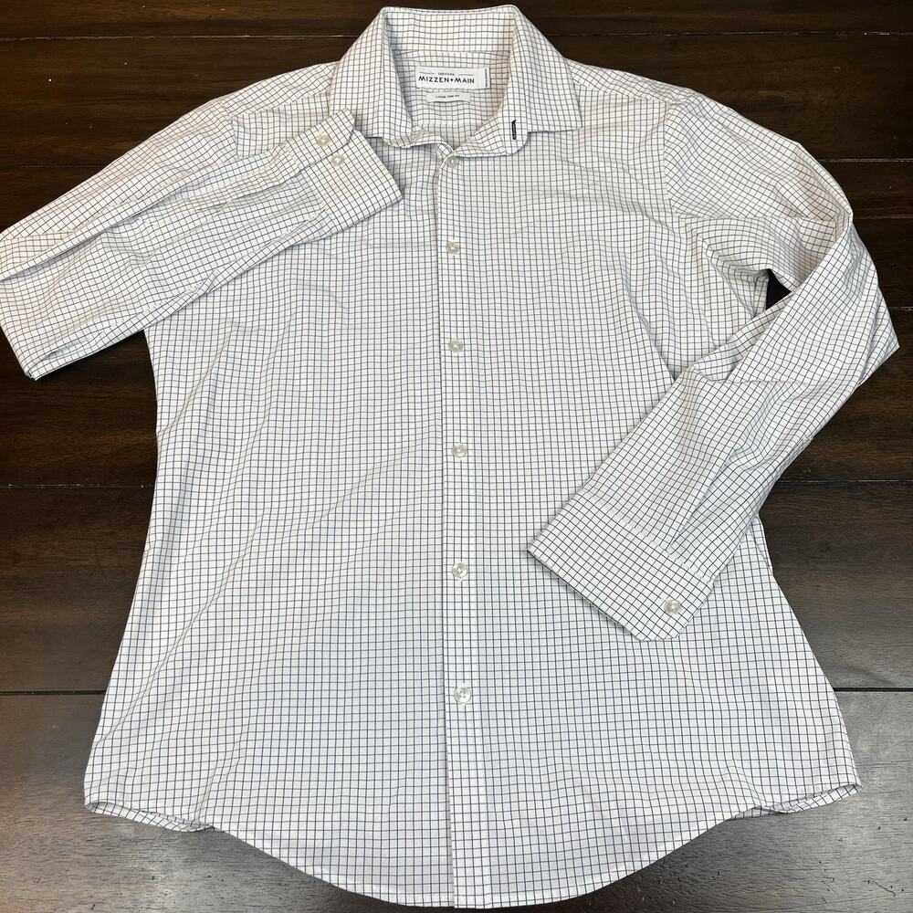 Mizzen+Main Leeward Shirt Mens Large Trim Fit Plaid Button Down Stretch